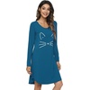image:imageWiWi Nightgowns for Women Bamboo Viscose Soft Long Sleeve Sleep Shirts Comfy Sleepwear Night Shirts S4XBteal BlueCat