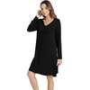 image:imageWiWi Nightgowns for Women Bamboo Viscose Soft Long Sleeve Sleep Shirts Comfy Sleepwear Night Shirts S4XCblack