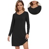 image:imageWiWi Nightgowns for Women Bamboo Viscose Soft Long Sleeve Sleep Shirts Comfy Sleepwear Night Shirts S4XDblack