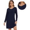 image:imageWiWi Nightgowns for Women Bamboo Viscose Soft Long Sleeve Sleep Shirts Comfy Sleepwear Night Shirts S4XDnavy