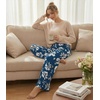 image:imageWiWi Pajama Pants for Women Bamboo Viscose Super Soft Bottoms Plus Size Cooling Wide Leg Casual Lounge Yoga Sweatpants S4XAink Blue Floral