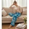 image:imageWiWi Pajama Pants for Women Bamboo Viscose Super Soft Bottoms Plus Size Cooling Wide Leg Casual Lounge Yoga Sweatpants S4XAteal Blue Floral