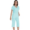 image:imageWiWi Pajamas for Women Cool Short Sleeve Top and Capri Pants Viscose from Bamboo Super Soft 2 Piece Pjs Sleepwear SXXLAaqua