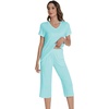 image:imageWiWi Pajamas for Women Cool Short Sleeve Top and Capri Pants Viscose from Bamboo Super Soft 2 Piece Pjs Sleepwear SXXLAaqua