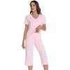 image:imageWiWi Pajamas for Women Cool Short Sleeve Top and Capri Pants Viscose from Bamboo Super Soft 2 Piece Pjs Sleepwear SXXLApink