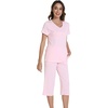 image:imageWiWi Pajamas for Women Cool Short Sleeve Top and Capri Pants Viscose from Bamboo Super Soft 2 Piece Pjs Sleepwear SXXLApink