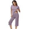 image:imageWiWi Pajamas for Women Cool Short Sleeve Top and Capri Pants Viscose from Bamboo Super Soft 2 Piece Pjs Sleepwear SXXLAviolet