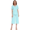 image:imageWiWi Pajamas for Women Cool Short Sleeve Top and Capri Pants Viscose from Bamboo Super Soft 2 Piece Pjs Sleepwear SXXLBaqua