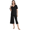 image:imageWiWi Pajamas for Women Cool Short Sleeve Top and Capri Pants Viscose from Bamboo Super Soft 2 Piece Pjs Sleepwear SXXLBblack