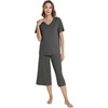 image:imageWiWi Pajamas for Women Cool Short Sleeve Top and Capri Pants Viscose from Bamboo Super Soft 2 Piece Pjs Sleepwear SXXLBiron Grey