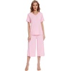 image:imageWiWi Pajamas for Women Cool Short Sleeve Top and Capri Pants Viscose from Bamboo Super Soft 2 Piece Pjs Sleepwear SXXLBpink