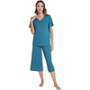 image:imageWiWi Pajamas for Women Cool Short Sleeve Top and Capri Pants Viscose from Bamboo Super Soft 2 Piece Pjs Sleepwear SXXLBteal Blue