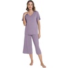 image:imageWiWi Pajamas for Women Cool Short Sleeve Top and Capri Pants Viscose from Bamboo Super Soft 2 Piece Pjs Sleepwear SXXLBviolet