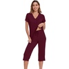 image:imageWiWi Pajamas for Women Cool Short Sleeve Top and Capri Pants Viscose from Bamboo Super Soft 2 Piece Pjs Sleepwear SXXLCbrownish Red