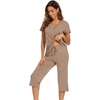 image:imageWiWi Pajamas for Women Cool Short Sleeve Top and Capri Pants Viscose from Bamboo Super Soft 2 Piece Pjs Sleepwear SXXLCcamel