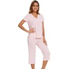 image:imageWiWi Pajamas for Women Cool Short Sleeve Top and Capri Pants Viscose from Bamboo Super Soft 2 Piece Pjs Sleepwear SXXLCpink