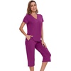 image:imageWiWi Pajamas for Women Cool Short Sleeve Top and Capri Pants Viscose from Bamboo Super Soft 2 Piece Pjs Sleepwear SXXLCpurplish Red