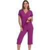 image:imageWiWi Pajamas for Women Cool Short Sleeve Top and Capri Pants Viscose from Bamboo Super Soft 2 Piece Pjs Sleepwear SXXLCpurplish Red