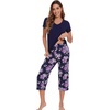 image:imageWiWi Pajamas for Women Cool Short Sleeve Top and Capri Pants Viscose from Bamboo Super Soft 2 Piece Pjs Sleepwear SXXLDnavyPurple Floral
