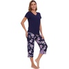 image:imageWiWi Pajamas for Women Cool Short Sleeve Top and Capri Pants Viscose from Bamboo Super Soft 2 Piece Pjs Sleepwear SXXLDnavyPurple Floral
