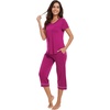image:imageWiWi Pajamas for Women Cool Short Sleeve Top and Capri Pants Viscose from Bamboo Super Soft 2 Piece Pjs Sleepwear SXXLDrose Red