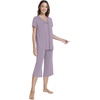 image:imageWiWi Pajamas for Women Cool Short Sleeve Top and Capri Pants Viscose from Bamboo Super Soft 2 Piece Pjs Sleepwear SXXLEviolet