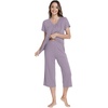 image:imageWiWi Pajamas for Women Cool Short Sleeve Top and Capri Pants Viscose from Bamboo Super Soft 2 Piece Pjs Sleepwear SXXLEviolet