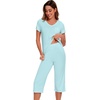 image:imageWiWi Pajamas for Women Cool Short Sleeve Top and Capri Pants Viscose from Bamboo Super Soft 2 Piece Pjs Sleepwear SXXLFaqua