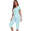 image:imageWiWi Pajamas for Women Cool Short Sleeve Top and Capri Pants Viscose from Bamboo Super Soft 2 Piece Pjs Sleepwear SXXLFaqua