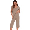 image:imageWiWi Pajamas for Women Cool Short Sleeve Top and Capri Pants Viscose from Bamboo Super Soft 2 Piece Pjs Sleepwear SXXLFcamel