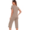 image:imageWiWi Pajamas for Women Cool Short Sleeve Top and Capri Pants Viscose from Bamboo Super Soft 2 Piece Pjs Sleepwear SXXLFcamel
