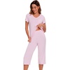 image:imageWiWi Pajamas for Women Cool Short Sleeve Top and Capri Pants Viscose from Bamboo Super Soft 2 Piece Pjs Sleepwear SXXLFpink