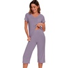 image:imageWiWi Pajamas for Women Cool Short Sleeve Top and Capri Pants Viscose from Bamboo Super Soft 2 Piece Pjs Sleepwear SXXLFviolet
