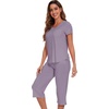 image:imageWiWi Pajamas for Women Cool Short Sleeve Top and Capri Pants Viscose from Bamboo Super Soft 2 Piece Pjs Sleepwear SXXLFviolet
