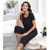 image:imageWiWi Pajamas for Women Super Soft Pajama Sets Cooling Short Sleeve Top Capri Pants Viscose from Bamboo Sleepwear Pjs S4XAblack
