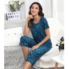 image:imageWiWi Pajamas for Women Super Soft Pajama Sets Cooling Short Sleeve Top Capri Pants Viscose from Bamboo Sleepwear Pjs S4XAblue Flowers