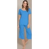 image:imageWiWi Pajamas for Women Super Soft Pajama Sets Cooling Short Sleeve Top Capri Pants Viscose from Bamboo Sleepwear Pjs S4XAbright Blue