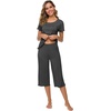 image:imageWiWi Pajamas for Women Super Soft Pajama Sets Cooling Short Sleeve Top Capri Pants Viscose from Bamboo Sleepwear Pjs S4XAcharcoal Heather