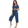 image:imageWiWi Pajamas for Women Super Soft Pajama Sets Cooling Short Sleeve Top Capri Pants Viscose from Bamboo Sleepwear Pjs S4XAdark Blue