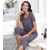 image:imageWiWi Pajamas for Women Super Soft Pajama Sets Cooling Short Sleeve Top Capri Pants Viscose from Bamboo Sleepwear Pjs S4XAdark Grey
