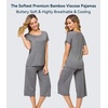 image:imageWiWi Pajamas for Women Super Soft Pajama Sets Cooling Short Sleeve Top Capri Pants Viscose from Bamboo Sleepwear Pjs S4XAdark Heather Grey