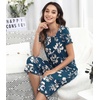 image:imageWiWi Pajamas for Women Super Soft Pajama Sets Cooling Short Sleeve Top Capri Pants Viscose from Bamboo Sleepwear Pjs S4XAink Blue Floral