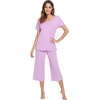 image:imageWiWi Pajamas for Women Super Soft Pajama Sets Cooling Short Sleeve Top Capri Pants Viscose from Bamboo Sleepwear Pjs S4XAlight Purple