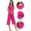 image:imageWiWi Pajamas for Women Super Soft Pajama Sets Cooling Short Sleeve Top Capri Pants Viscose from Bamboo Sleepwear Pjs S4XAmagenta