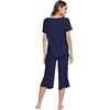 image:imageWiWi Pajamas for Women Super Soft Pajama Sets Cooling Short Sleeve Top Capri Pants Viscose from Bamboo Sleepwear Pjs S4XAnavy
