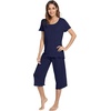 image:imageWiWi Pajamas for Women Super Soft Pajama Sets Cooling Short Sleeve Top Capri Pants Viscose from Bamboo Sleepwear Pjs S4XAnavy