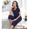 image:imageWiWi Pajamas for Women Super Soft Pajama Sets Cooling Short Sleeve Top Capri Pants Viscose from Bamboo Sleepwear Pjs S4XAnavy