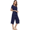 image:imageWiWi Pajamas for Women Super Soft Pajama Sets Cooling Short Sleeve Top Capri Pants Viscose from Bamboo Sleepwear Pjs S4XAnavy