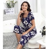 image:imageWiWi Pajamas for Women Super Soft Pajama Sets Cooling Short Sleeve Top Capri Pants Viscose from Bamboo Sleepwear Pjs S4XAnavy Floral