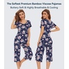 image:imageWiWi Pajamas for Women Super Soft Pajama Sets Cooling Short Sleeve Top Capri Pants Viscose from Bamboo Sleepwear Pjs S4XAnavyPeony